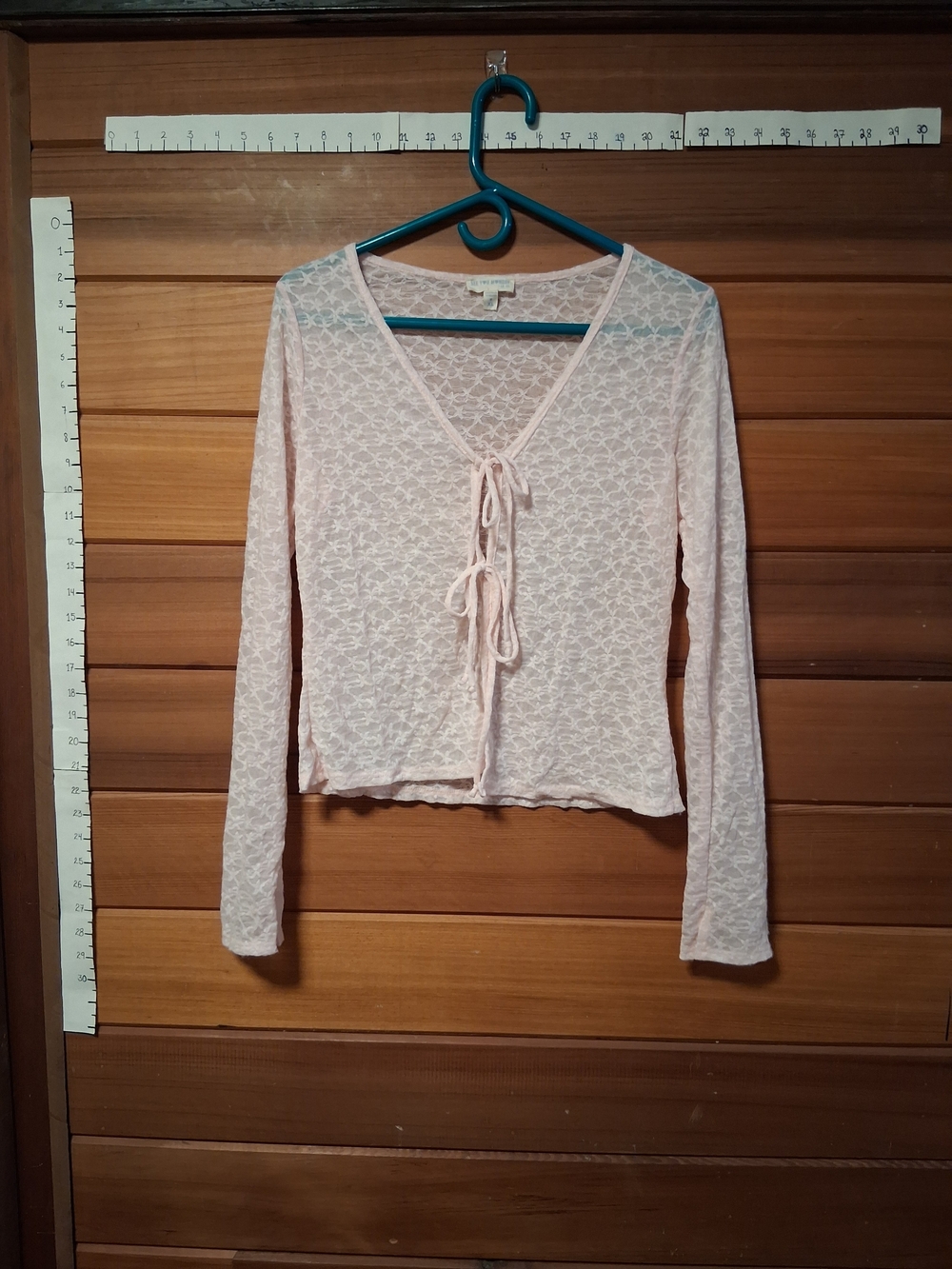 🙌Sheer Lace Tie-Front Long Sleeve Top - Light Pink